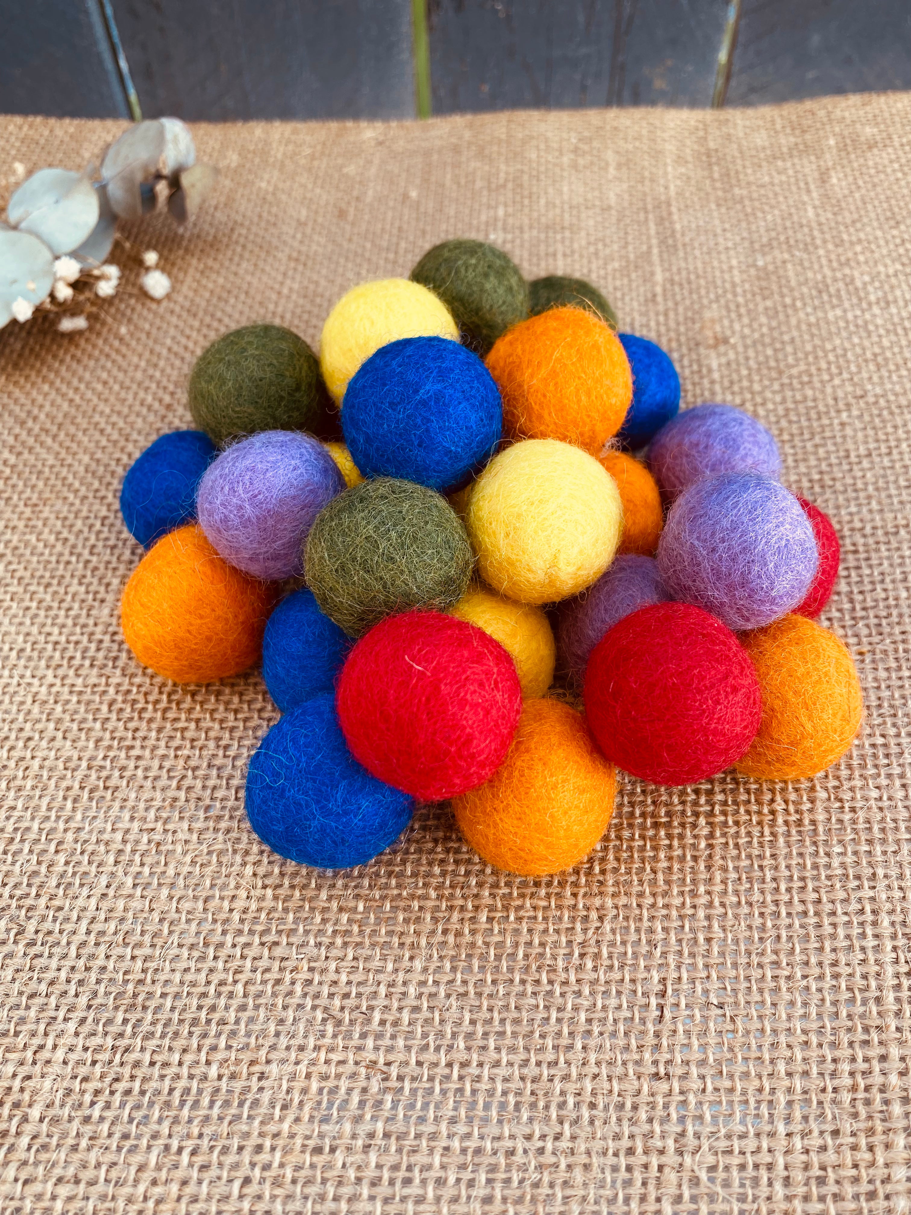 Rainbow felt balls, small 30pcs