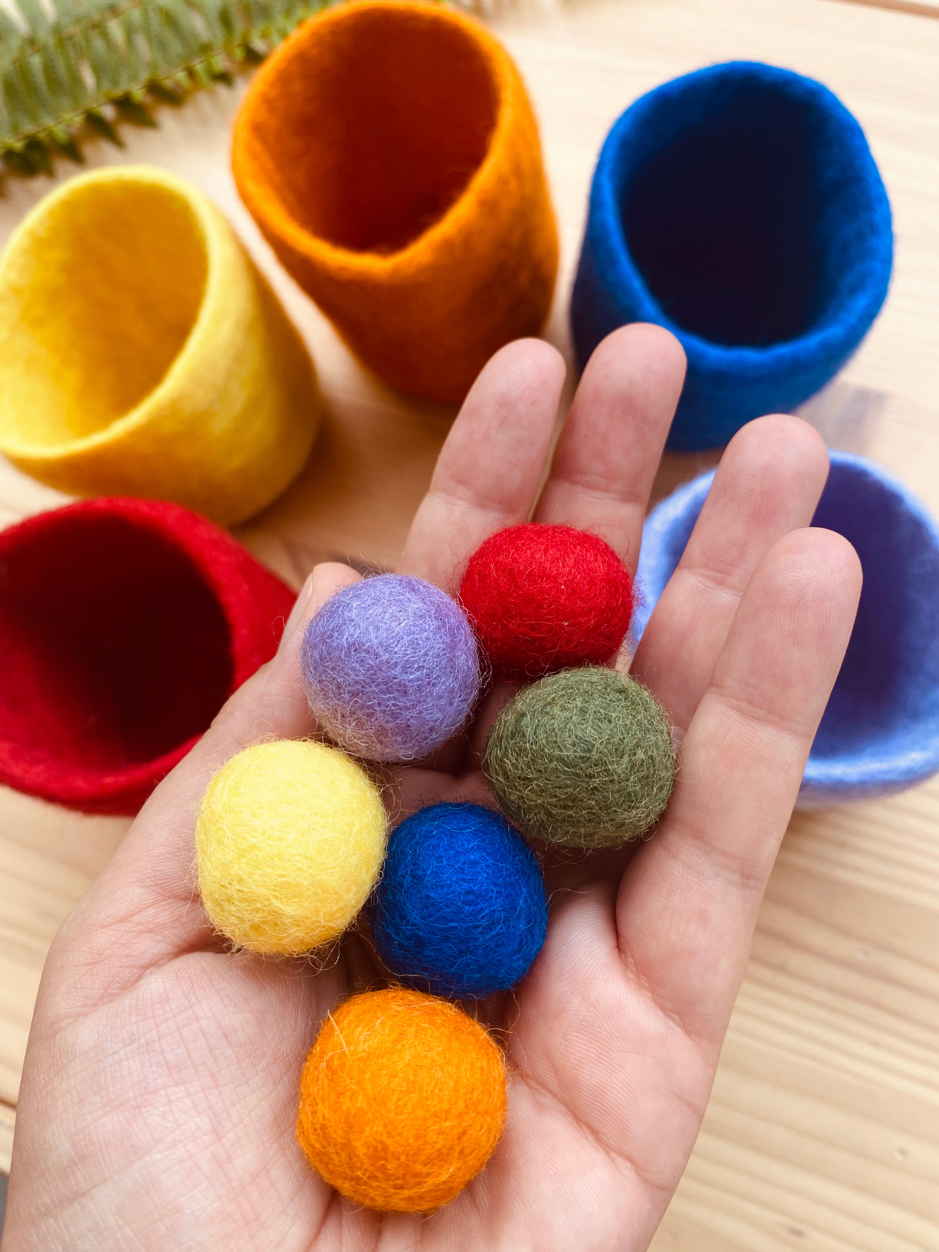 Rainbow felt balls, small 30pcs